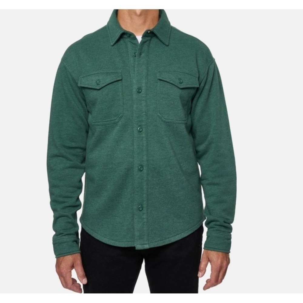 Lazer Mens Relaxed Fit Button Front Burnt Fleece Shirt Jacket Deep Emerald XL